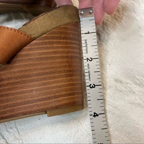 Franco Sarto Wedges Cognac Tan Leather Hillary Wedge Slide Fisherman Sandals - Picture 8 of 8